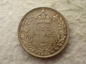 Victoria, Silver (.925), Sixpence 1887 (Value in Wreath), Patchy EF, CS14260