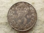 Victoria, Silver (.925), Threepence 1887, AVF Dents, CS13954