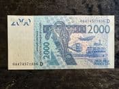 West African States (Mali), 2000 Francs 2003, VF Crease, BKN2309