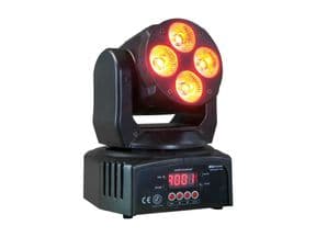 Cabeza móvil MARK MOVILED 4 106 4 LEDs RGBWA+UV (6 en 1) de 10W c.u. 16 y 18 canales DMX.