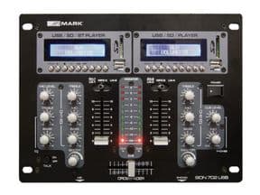 Mezclador DJ MARK SION 702 USB. 2 canales estéreo. Reproductor USB/SDTBT doble. Crossfader