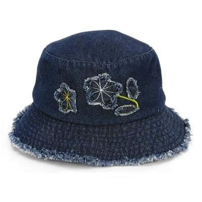 Dark Blue Denim Girls Flower Beanie Hat