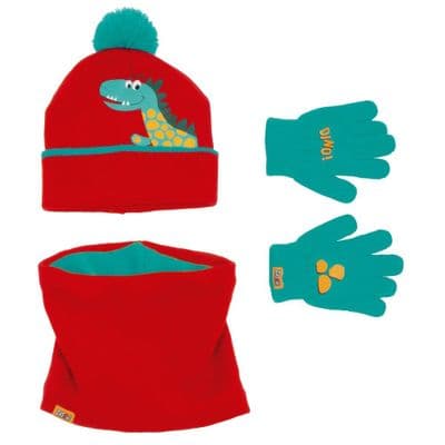 Dinosaur Winter Bobble Hat Toddler Gloves and Snood set 12-36 months