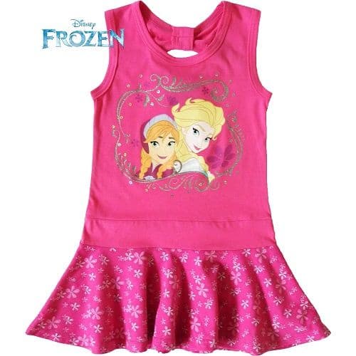 Disney Frozen Elsa & Anna Girls Cotton Summer Dress Dark Pink 3-8 Years