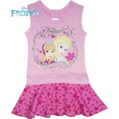 Disney Frozen Elsa & Anna Girls Cotton Summer Dress Light Pink 3-8 Years