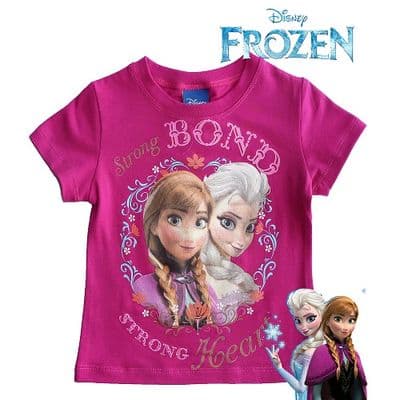 Disney Frozen Elsa & Anna Girls Cotton T-Shirt Dark Pink 3-8 Years