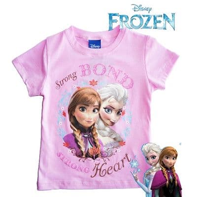 Disney Frozen Elsa & Anna Girls Cotton T-Shirt Pink 3-8 Years