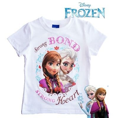 Disney Frozen Elsa & Anna Girls Cotton T-Shirt White 3-8 Years