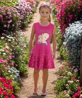 Disney Frozen Elsa & Anna Girls Summer Dress – Dark Pink Cotton Dress, Sizes 3-8 Years