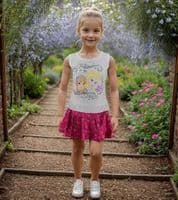Disney Frozen Elsa & Anna Girls Summer Dress – White & Pink Cotton Dress, Sizes 2-8 Years