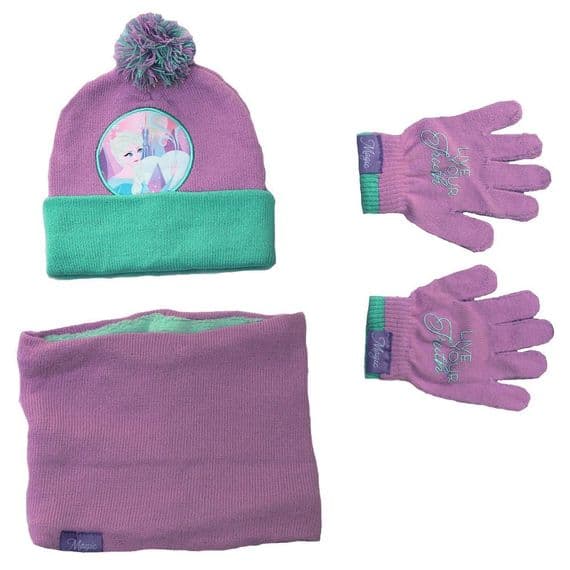 Disney Frozen Toddler Girls Winter Bobble Hat, Gloves and Snood set 12-36 months