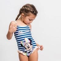 Disney Minnie Mouse One-Piece Blue Stripe Swimming Costume | Girls Swimwear 2-7 Years