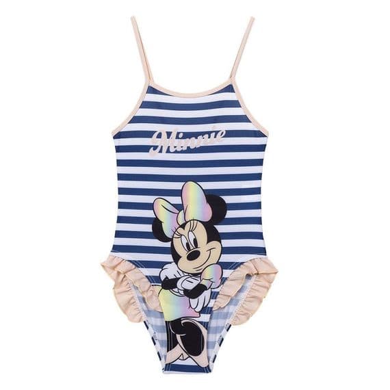 Disney Minnie Mouse One-Piece Blue Stripe Swimming Costume | Girls Swimwear 2-7 Years