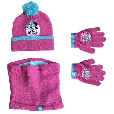 Disney Minnie Mouse Toddler Winter Bobble Hat, Gloves and Snood set 12-36 months
