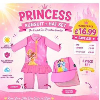 Disney Princess UPF 50+ Sunsuit and Legionnaire Cap  Set 18-24m