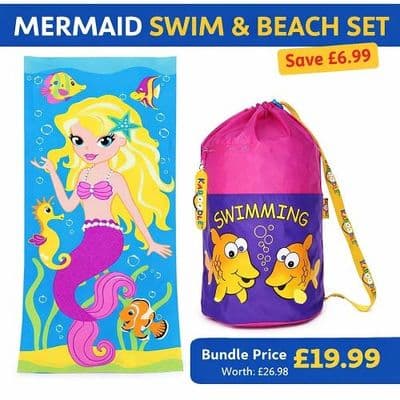 Girls Mermaid Beach Towel and Waterproof Swim Bag Set