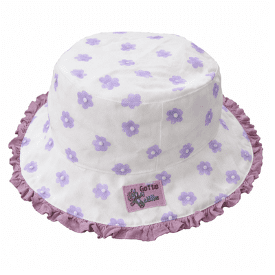 Girls Purple Flower Bucket Sun Hat Cotton 3-6 Years