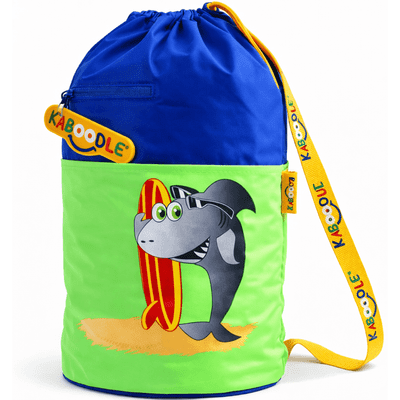 Kaboodle Kids Swim Bag Drawstring Swimming Bag for School & Pool Blue  & Lime Shark