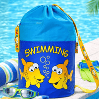 Kaboodle Kids Swim Bag Drawstring Swimming Bag for School & Pool Fish Blue