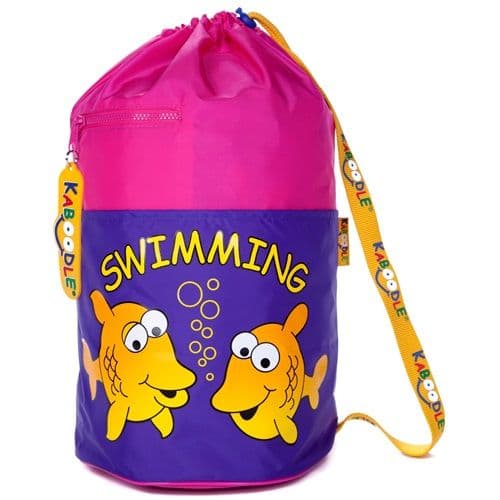Kaboodle Kids Swim Bag Drawstring Swimming Bag for School & Pool Fish Pink