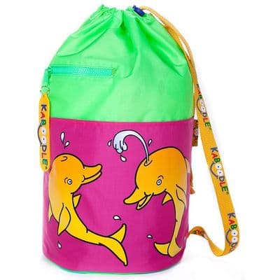 Kaboodle Kids Swim Bag Drawstring Swimming Bag for School & Pool Girls Pink & Lime Dolphin