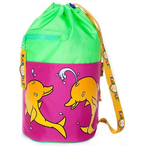 Kaboodle Kids Swim Bag Drawstring Swimming Bag for School & Pool Girls Pink & Lime Dolphin