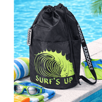 Kaboodle Kids Swim Bag Drawstring Swimming Bag for School & Pool Surf's Up Green