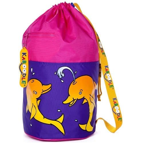 Kaboodle Waterproof Swim and Sports Bag – Pink & Purple Dolphin Design – Durable Kids Bag for Swim,