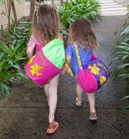 Kaboodle Waterproof Swim and Sports Bag – Pink & Purple Hibiscus Flowers – Durable Kids Bag for Swim