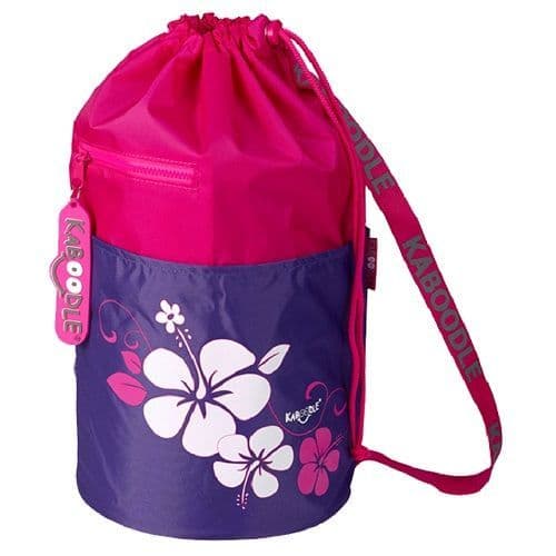 Kaboodle Waterproof Swim and Sports Bag – Pink & Purple Hibiscus Flowers – Durable Kids Bag for Swim