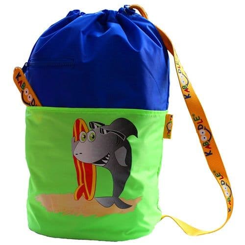 Kaboodle Waterproof Swim and Sports Bag – Royal Blue & Lime Shark Design – Durable Kids Bag for Swim