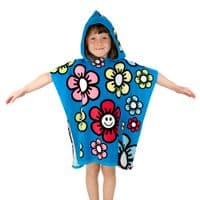 Kids Smile Hooded Poncho Towel  Blue Flower 100% Cotton