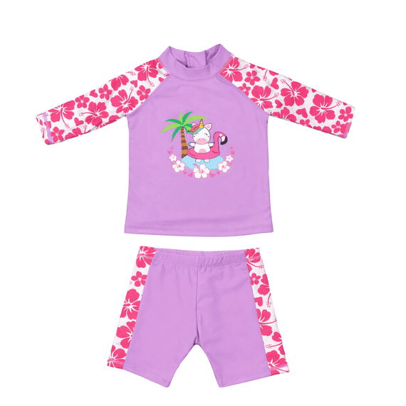 Kidz Swimmers Baby Girls Unicorn UV Rash Vest & Shorts Set | UPF 50+ Swimwear