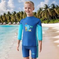 Kidz Swimmers Blue & Aqua Shark Rash Vest & Trunks Set | Toddler Boys UV Swimwear UPF 50+ | Ages 2-6