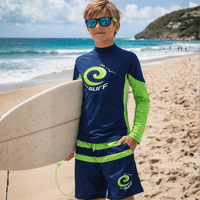 Kidz Swimmers Boys UPF 50+ Long Sleeve Rash Vest  Blue & Green 5-14yrs