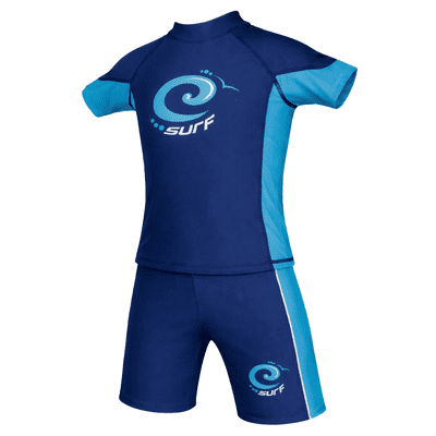 Kidz Swimmers Boys UPF 50+ Rash Vest & Swim Trunks Set Malibu Blue Ages 5–12yrs
