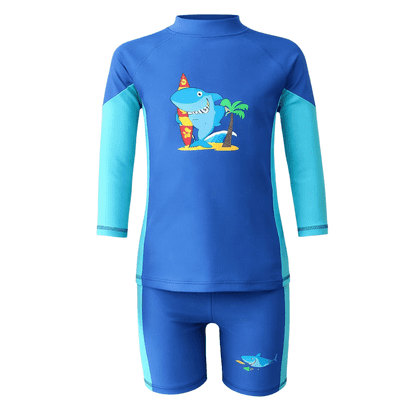 Kidz Swimmers Boys UPF 50+ Shark Rash Vest & Swim Trunks Set Blue Aqua 2–6yrs