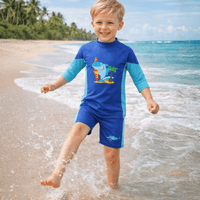 Kidz Swimmers Boys UPF 50+ Shark Rash Vest & Swim Trunks Set Blue Aqua 2-6yrs