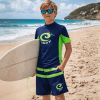 Kidz Swimmers Estate Blue & Jasmine Green  Kids Boys Rash Vest | UPF 50+ Swim Top 11–14 yrs