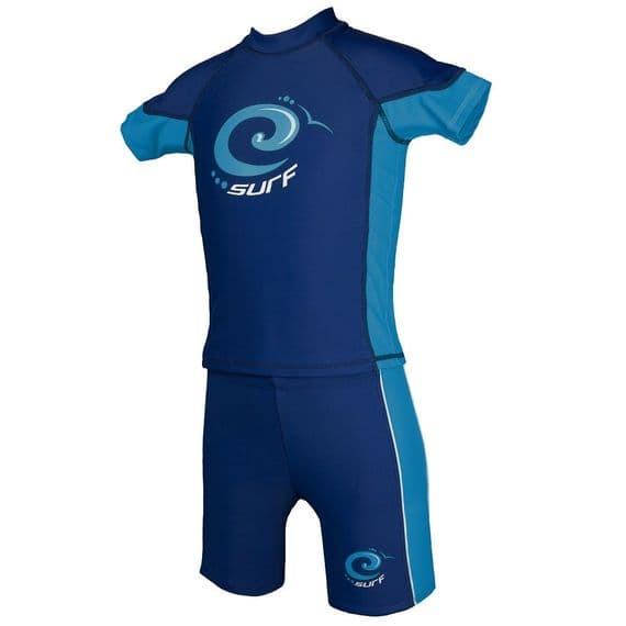 Kidz Swimmers Estate Blue & Malibu Blue Rash Vest & Trunks Set | Boys UV Swimwear UPF 50+ | Ages 5-1