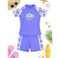Kidz Swimmers Girls UPF 50+ Rash Vest & Swim Shorts Set - Very Peri 7-14yrs