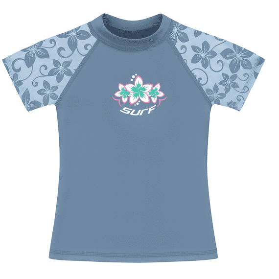Kidz Swimmers Girls UPF 50+ Short Sleeve Swim Top - Faded Denim 7-14yrs