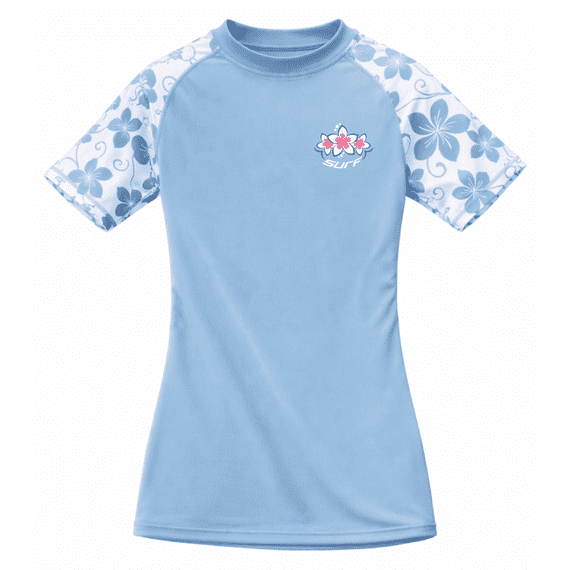 Kidz Swimmers Girls UPF 50+ Short Sleeve Swim Top - Placid Blue 5-14yrs