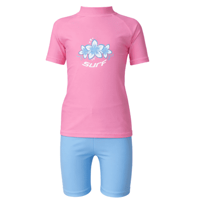 Kidz Swimmers Girls UPF 50+ Swim Top & Swim Shorts Set - Pink & Blue 2-10yrs