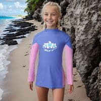 Kidz Swimmers Girls Very Peri Purple & Fuchsia Pink Rash Vest – Long Sleeve UV Swim Top UPF 50+