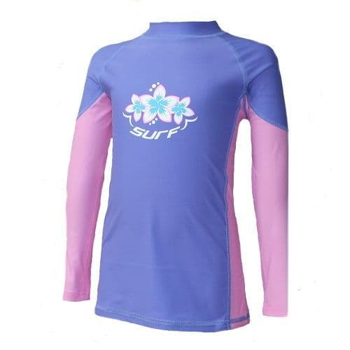 Kidz Swimmers Girls Very Peri Purple & Fuchsia Pink Rash Vest – Long Sleeve UV Swim Top UPF 50+
