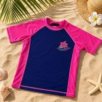 Kidz Swimmers Hot Pink & Navy Blue UPF 50+ Short Sleeve Rash Vest 5-13yrs