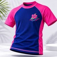 Kidz Swimmers Hot Pink & Navy Blue UPF 50+ Short Sleeve Rash Vest 5-13yrs
