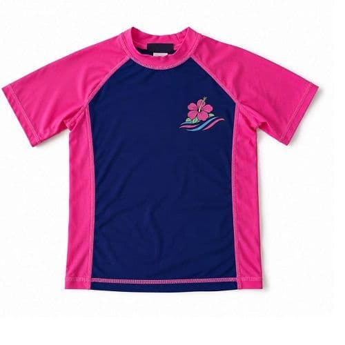 Kidz Swimmers Hot Pink & Navy Blue UPF 50+ Short Sleeve Rash Vest 5-13yrs