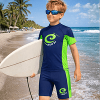 Kidz Swimmers Kids UPF 50+ Rash Vest & Swim Trunks Set Blue & Green 3-12yrs